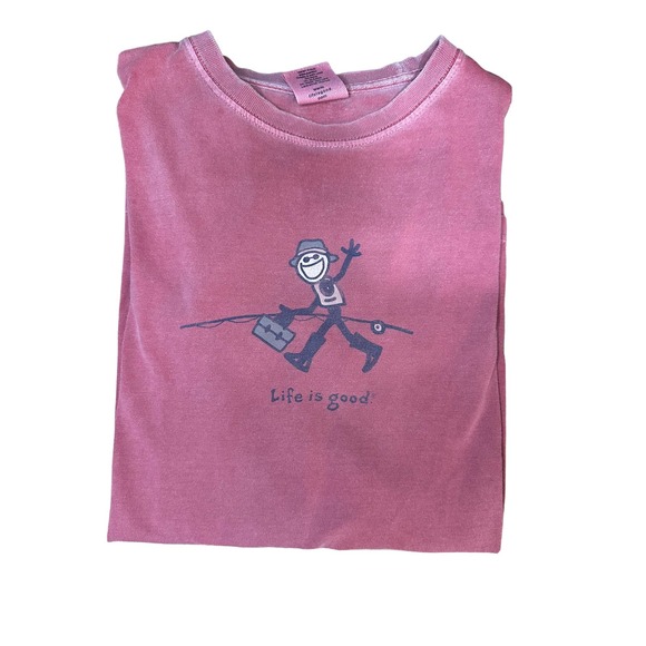 Life Is Good Tops - Life is Good Pink Fishing Cotton T-Shirt Size M